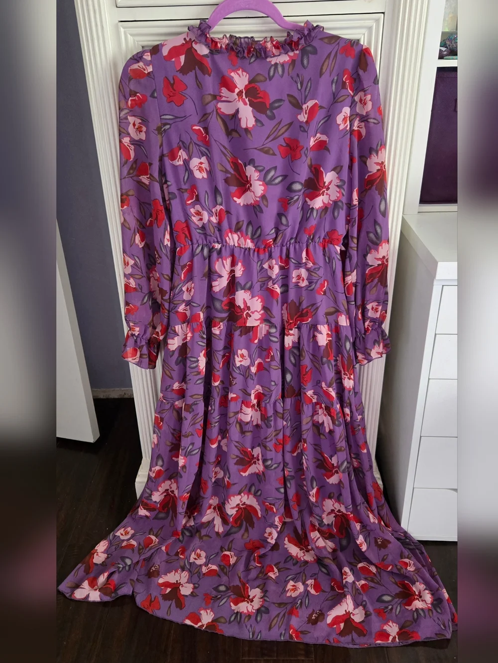Blencot Purple Floral Maxi Dress with Ruffle V-Neck Size M - Picture 2 of 5